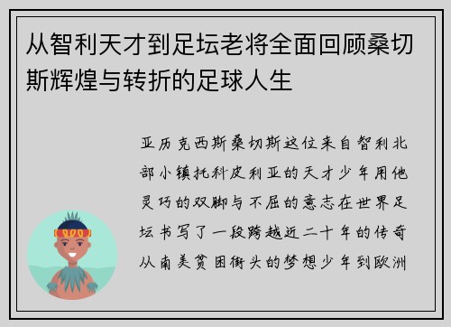 从智利天才到足坛老将全面回顾桑切斯辉煌与转折的足球人生